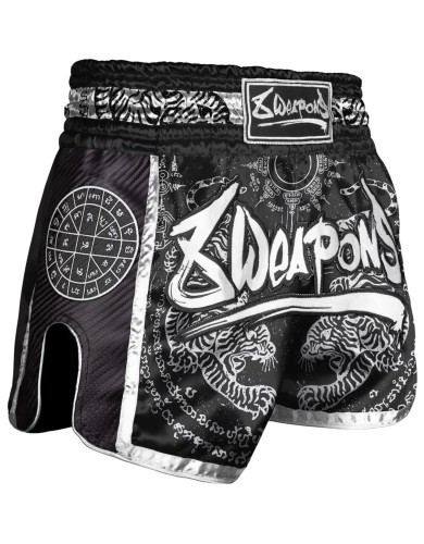 Short Muay thaï 8 Weapons Carbone Sak Yant Tigers noir