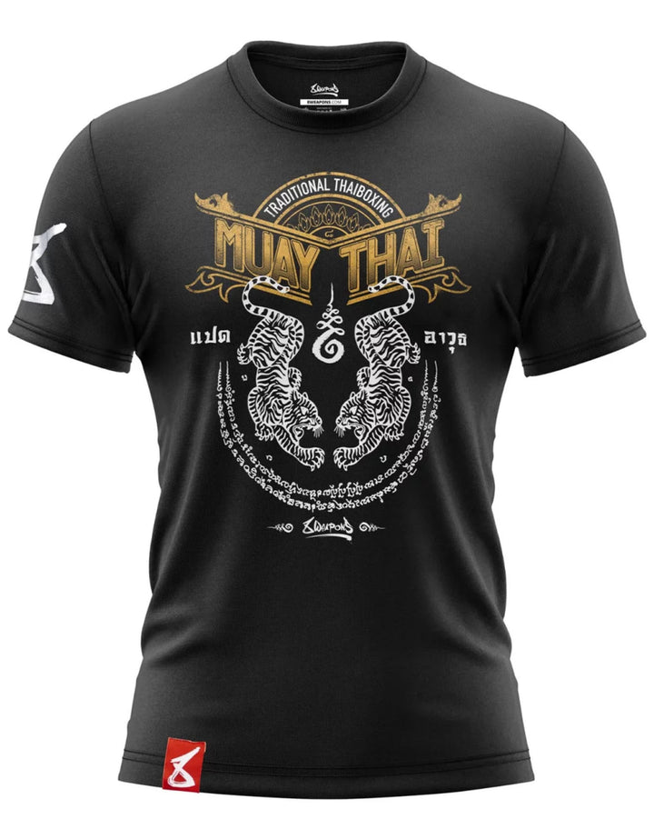 T-shirt Boxe thaï 8 Weapons Sak Yant Tigers noir